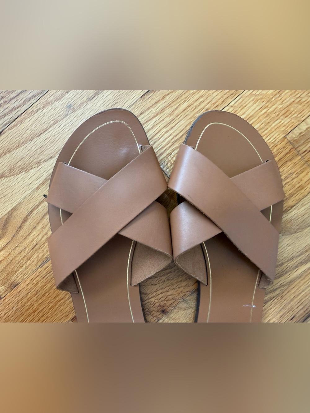 J. Crew Tan Brown Crossover Leather Slide Sandals - Picture 7 of 8